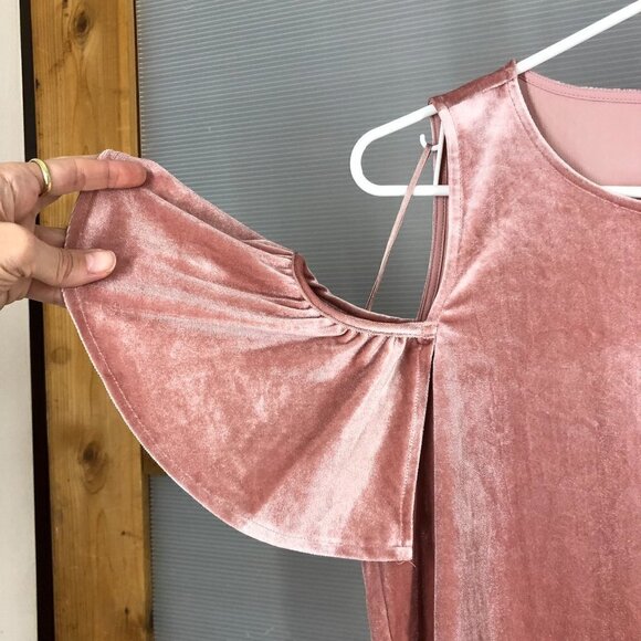 Nwt REBECCA MINKOFF Monsoon Pink Ruffled Cold Shoulder Velvet Blouse Top Sz S - Picture 4 of 10